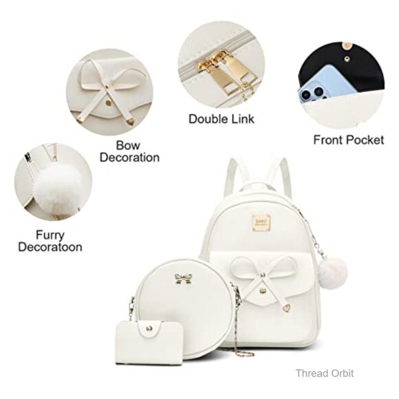 Mini Leather Backpack Set 3-Piece Bowknot Daypack Crossbody  display picture 3